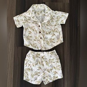 Janie and Jack Leaf Print Shirt + Shorts Set - Cream and Green